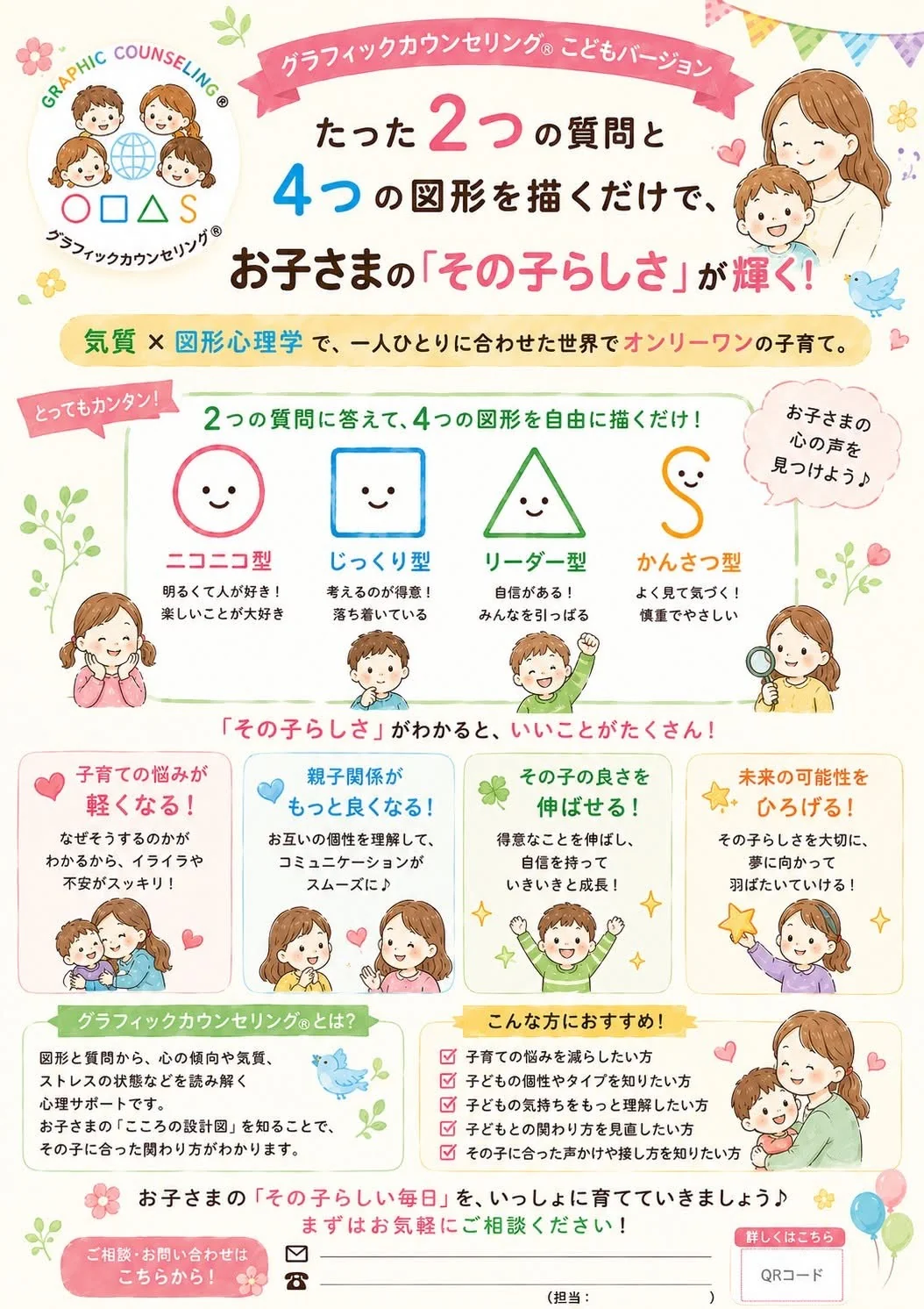 「グラフィックカウンセリング®こどもバージョン」と題した、子育て向けの紹介資料